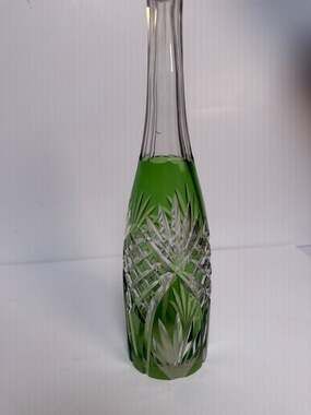Vintage Bohemian Green Cut-to-Clear Crystal Decanter